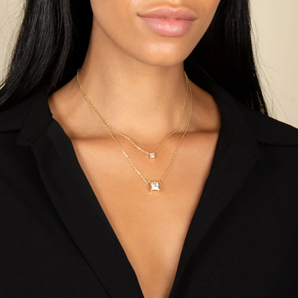 2 In 1 Princess Cut Bezel Necklace