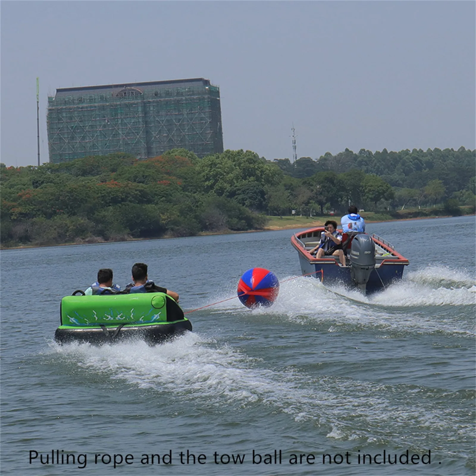 2-Rider Inflatable Towable Booster Tube with Front Tow Point Water Boating Float Tow Raft