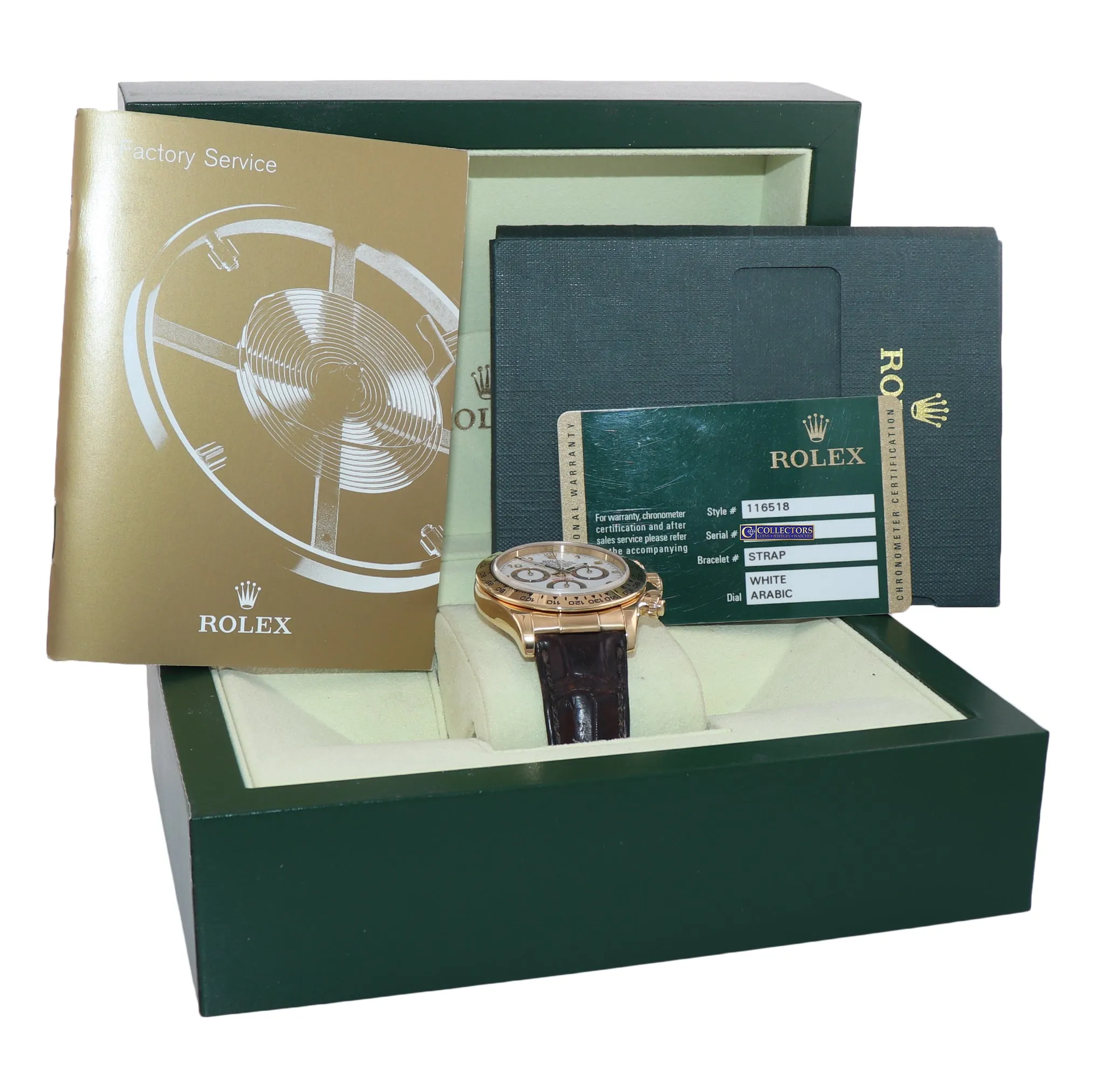 2010 PAPERS Rolex Daytona White Dial 116518 18k Yellow Gold Leather Watch Box