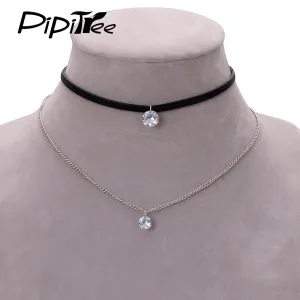 2017 New Arrival Trendy Leather Choker Necklace with Crystal Charm Layer Necklaces & Pendants for Women Girls Gothic Collier