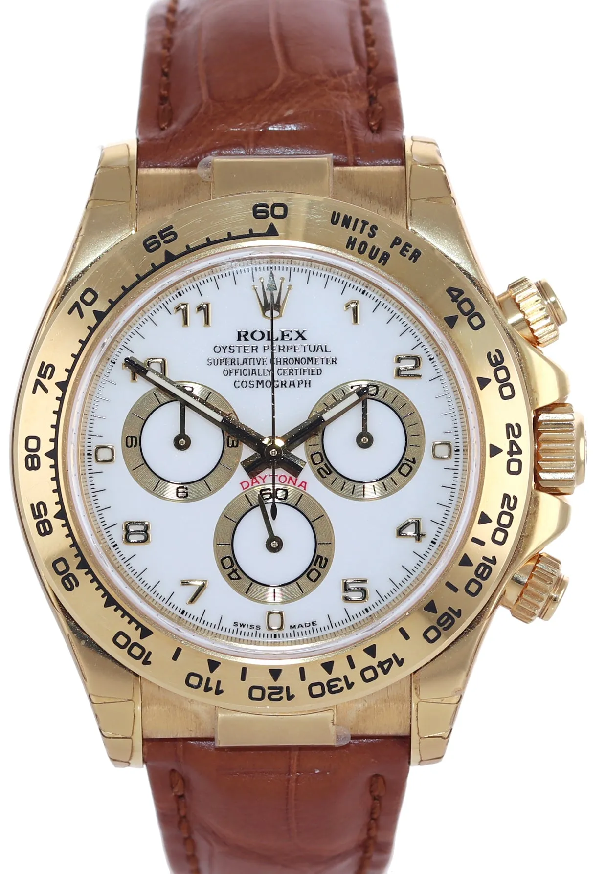 2018 STICKERS NEW PAPERS Rolex Daytona White Arabic 116518 Yellow Gold Watch
