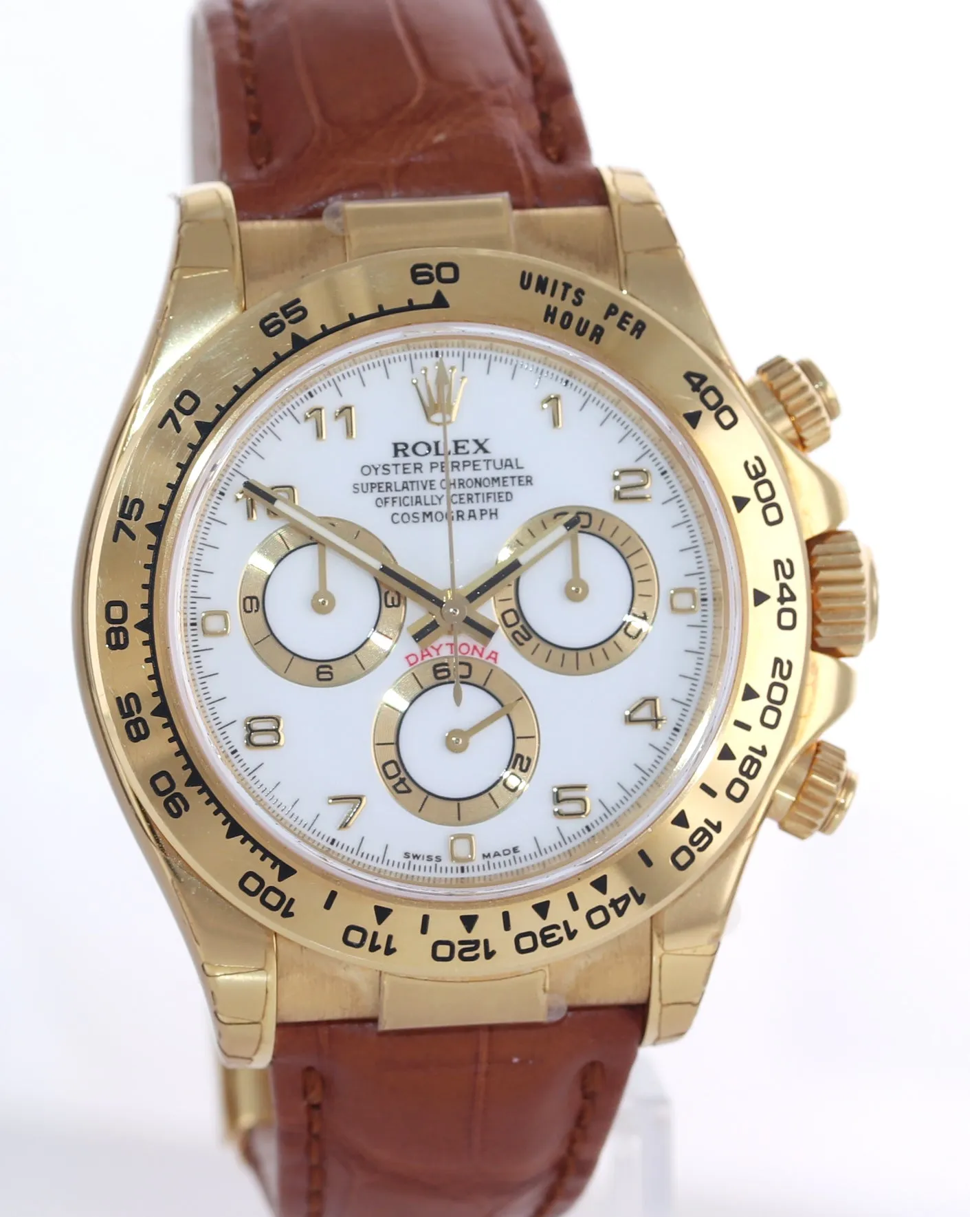 2018 STICKERS NEW PAPERS Rolex Daytona White Arabic 116518 Yellow Gold Watch