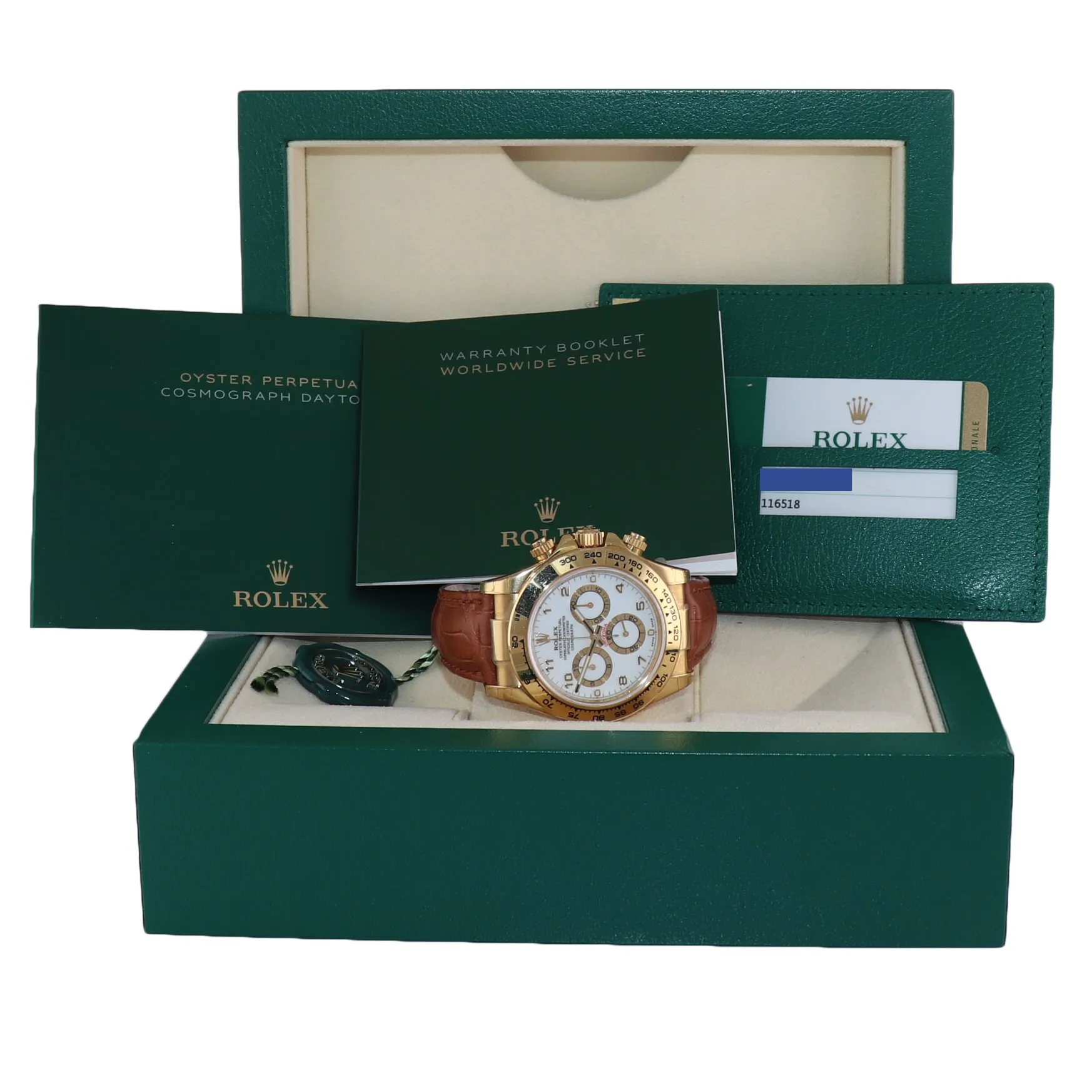 2018 STICKERS NEW PAPERS Rolex Daytona White Arabic 116518 Yellow Gold Watch