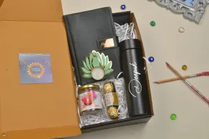 2024 Diwali Combo 3.0 (Classy Executive Flip Diary   Dryfruit Jar   Ferrero Rocher   Classic Bottle) - Black