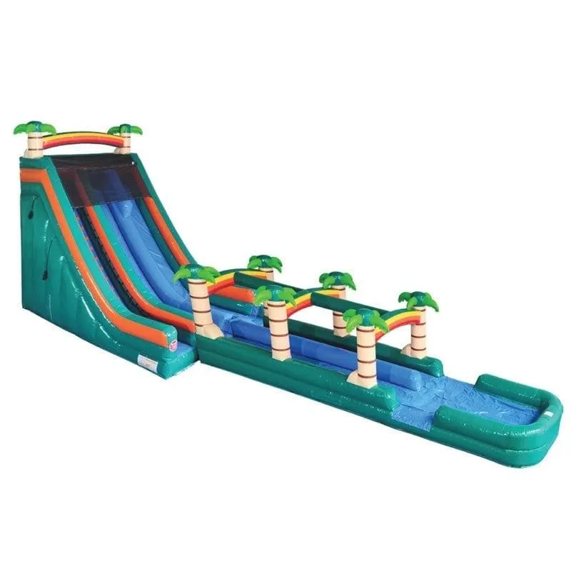 22'H Dual Lane Palm Tree Slide and Slip n Splash in Green
