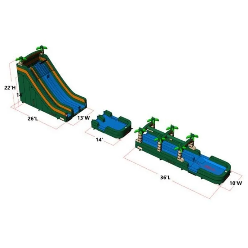 22'H Dual Lane Palm Tree Slide and Slip n Splash in Green