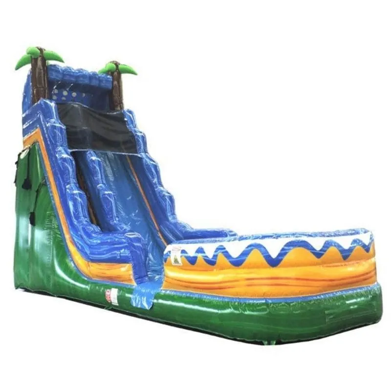 22'H Green Slide With Pool in Blue and Green