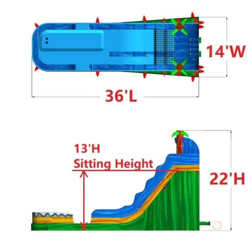 22'H Green Slide With Pool in Blue and Green