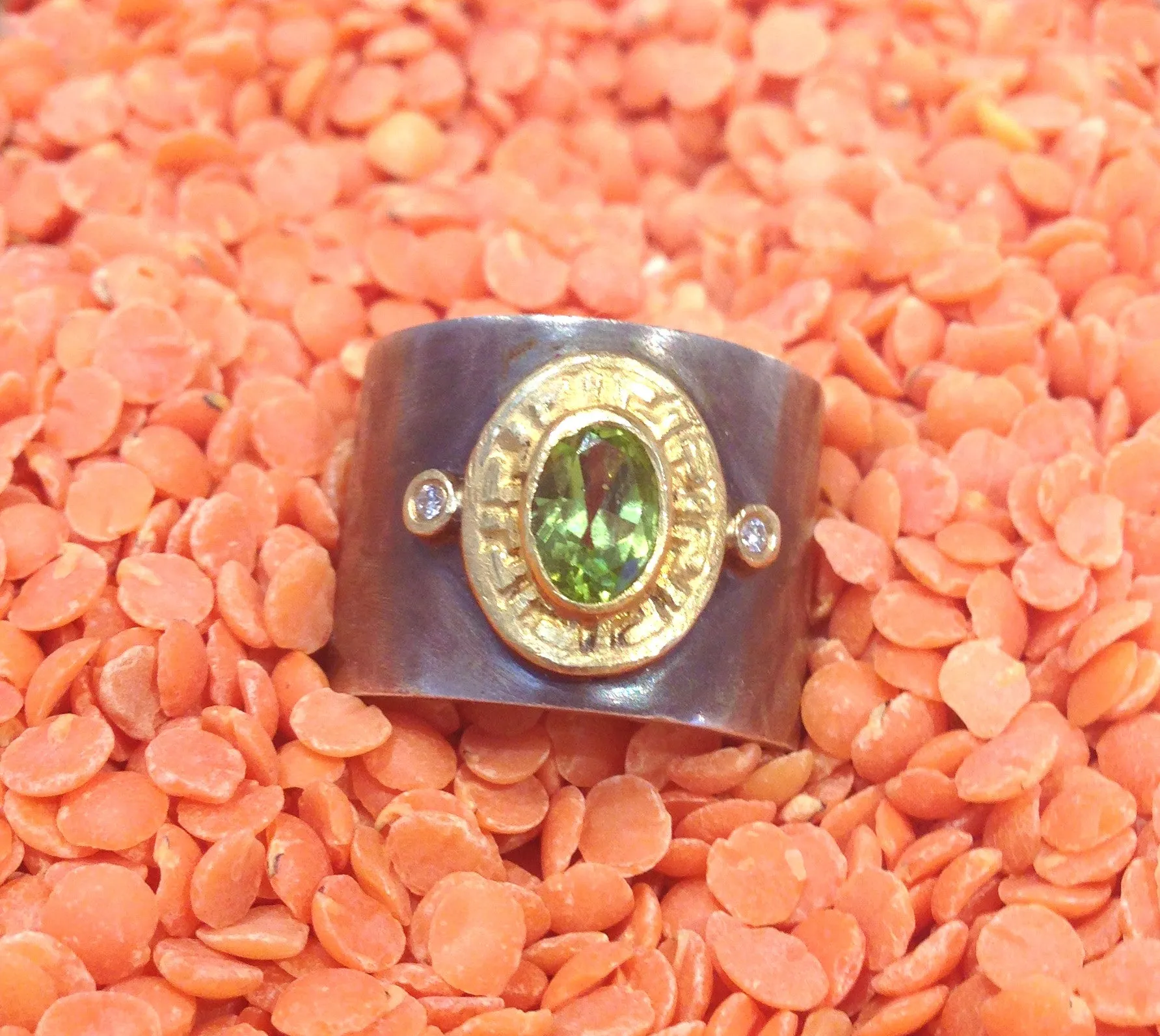 24K Gold Tarnished Sterling Silver Cigar Band Cuff Ring