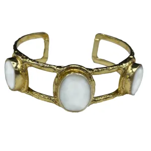 254-MOP-G | 3 STONE MOTHER OF PEARL QUARTZ CUFF ON GOLD