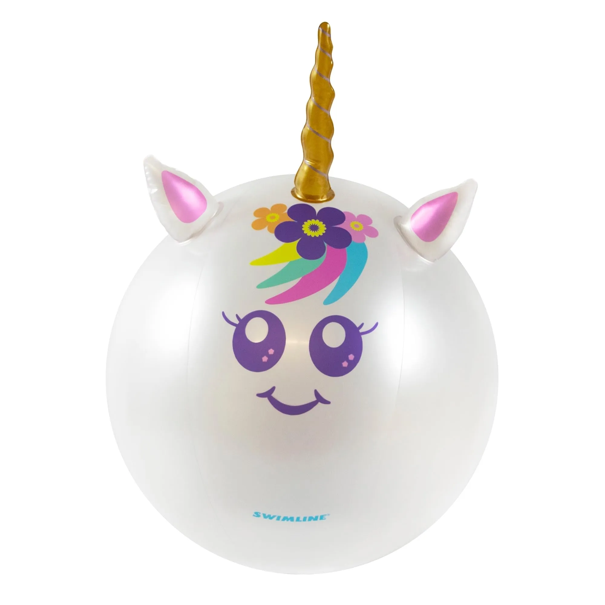 29" Inflatable Rainbow Unicorn Beach Ball with Horn White