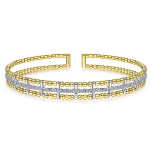 3-Row Beaded Cuff Bracelet With Diamond Pave
