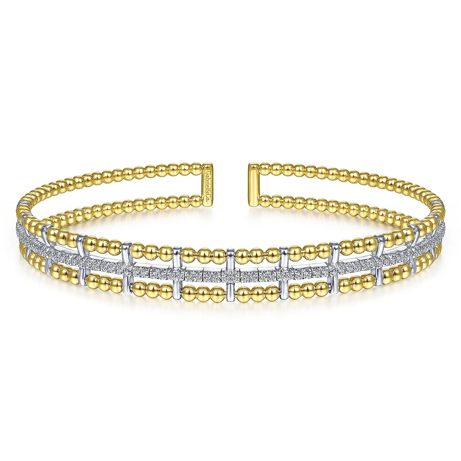 3-Row Beaded Cuff Bracelet With Diamond Pave