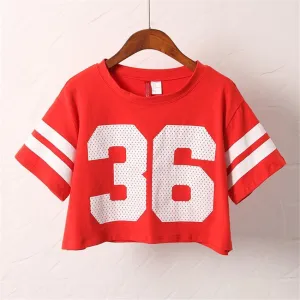 '36' Striped Crop T-Shirt
