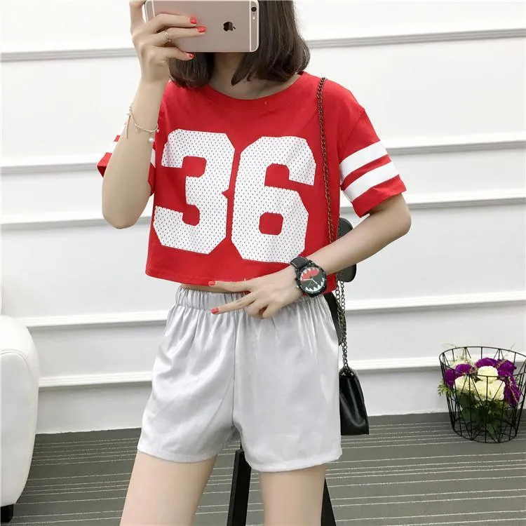 '36' Striped Crop T-Shirt