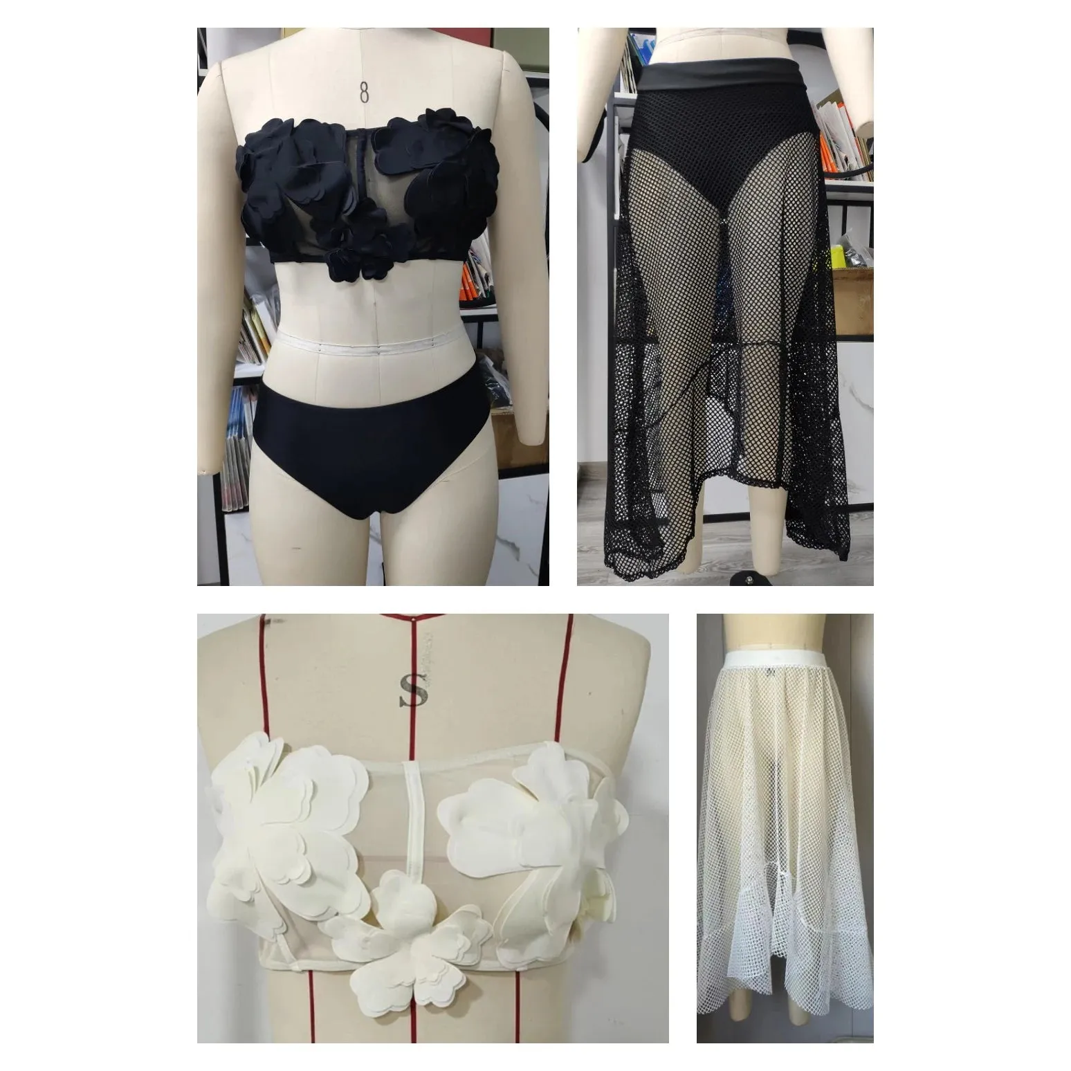 3D Petal Two Piece Set Tie Bikini Skirt Wrap Backless Beachwear
