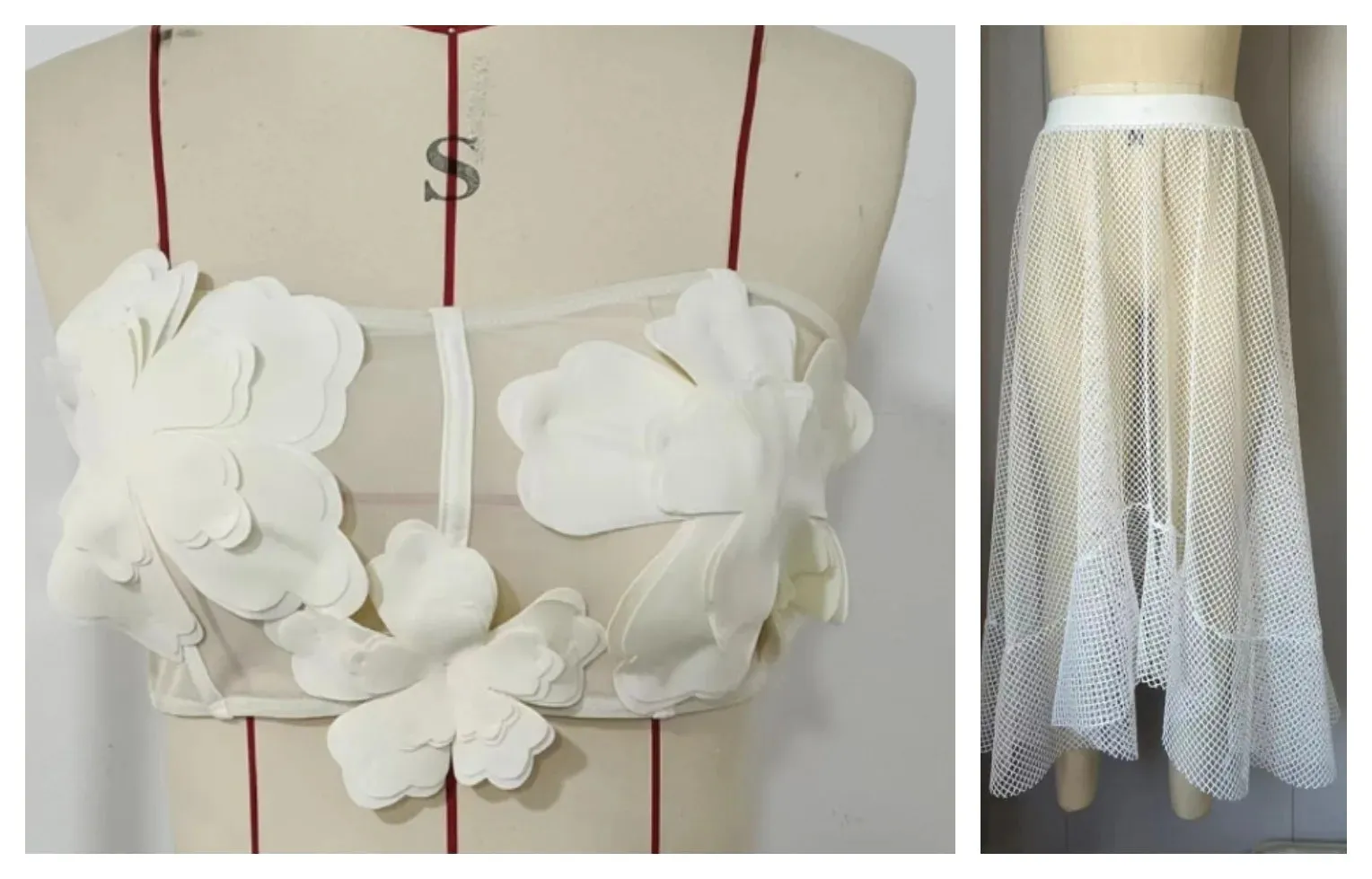 3D Petal Two Piece Set Tie Bikini Skirt Wrap Backless Beachwear