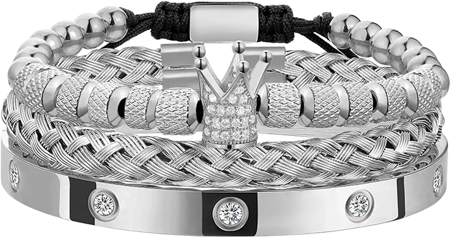 3PCS Stainless Steel Bracelets for Men