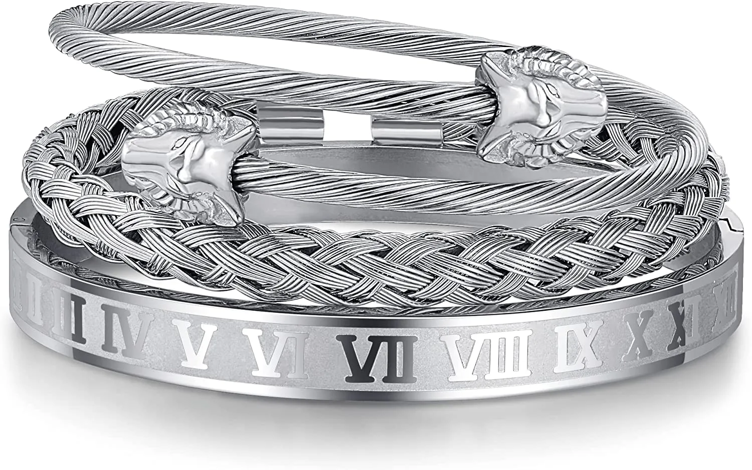 3PCS Stainless Steel Bracelets for Men