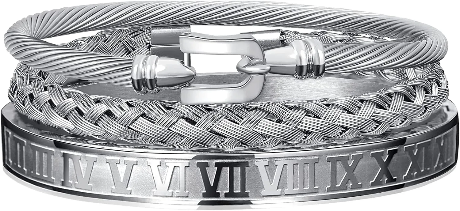 3PCS Stainless Steel Bracelets for Men