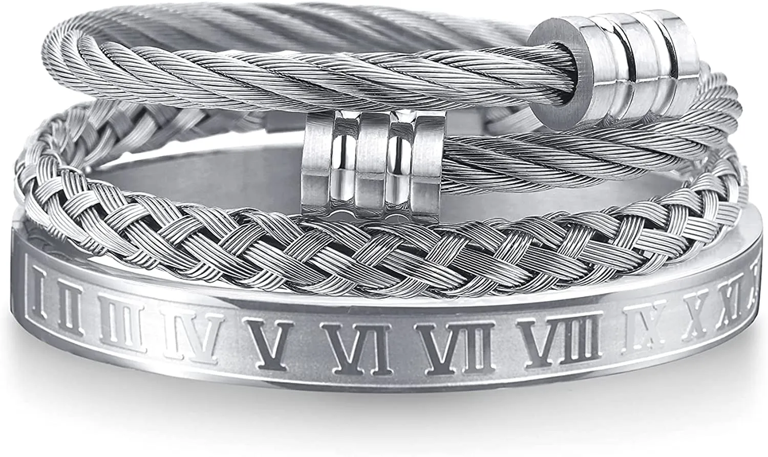 3PCS Stainless Steel Bracelets for Men