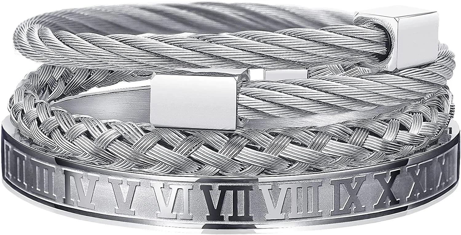 3PCS Stainless Steel Bracelets for Men