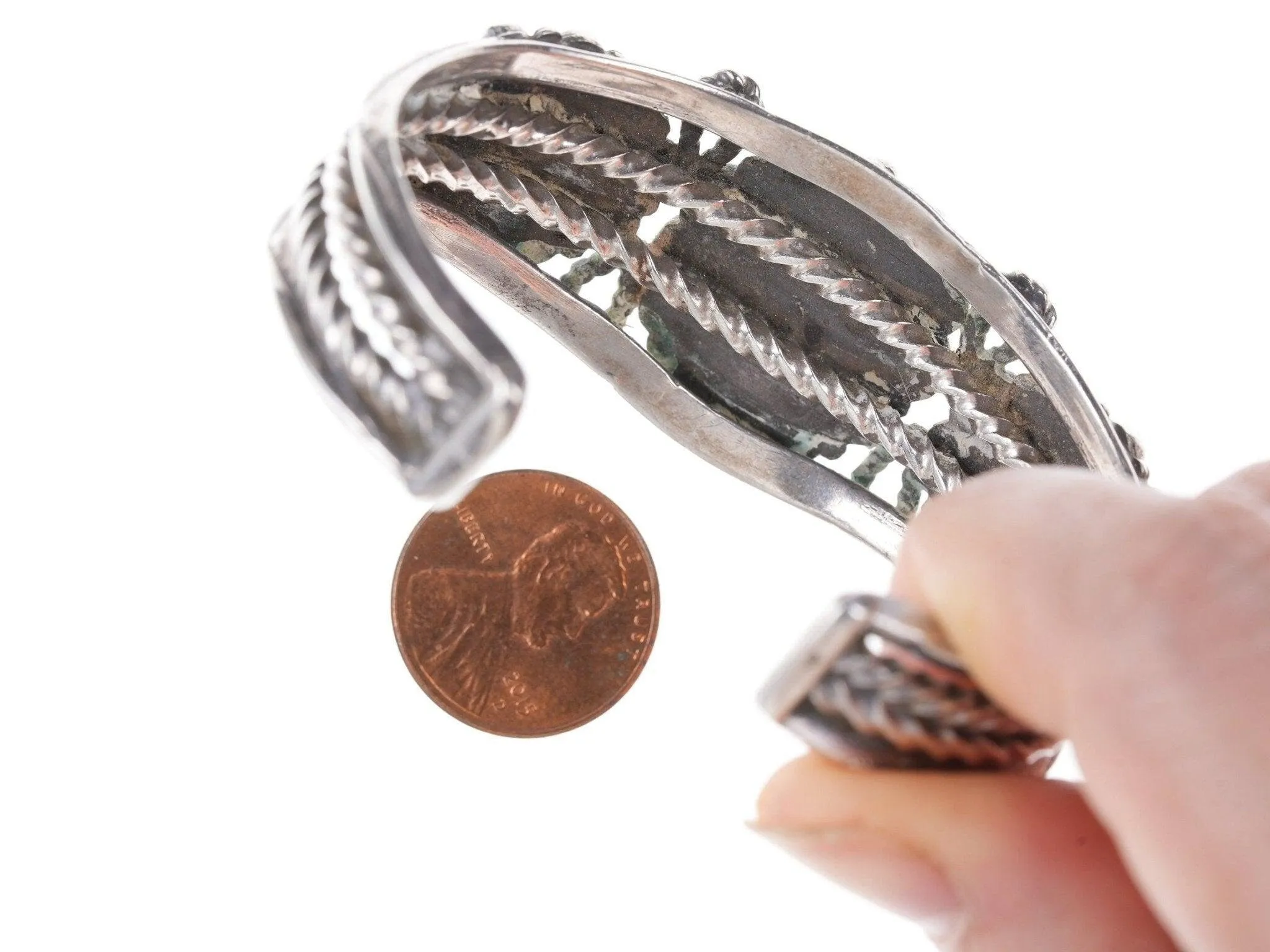6" 1940's Native American Navajo Sterling silver cluster cuff bracelet