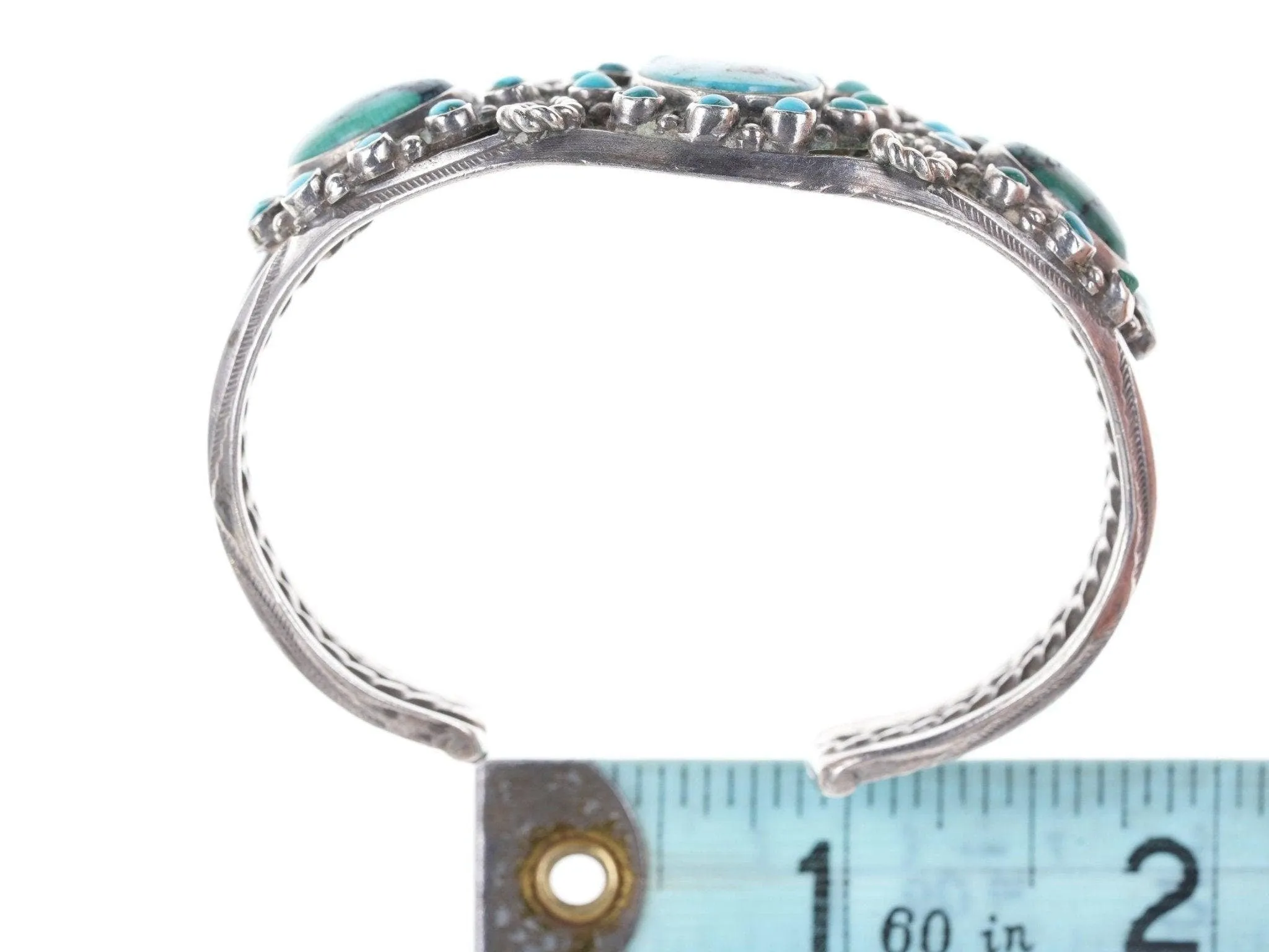 6" 1940's Native American Navajo Sterling silver cluster cuff bracelet