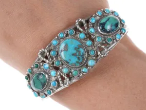 6" 1940's Native American Navajo Sterling silver cluster cuff bracelet
