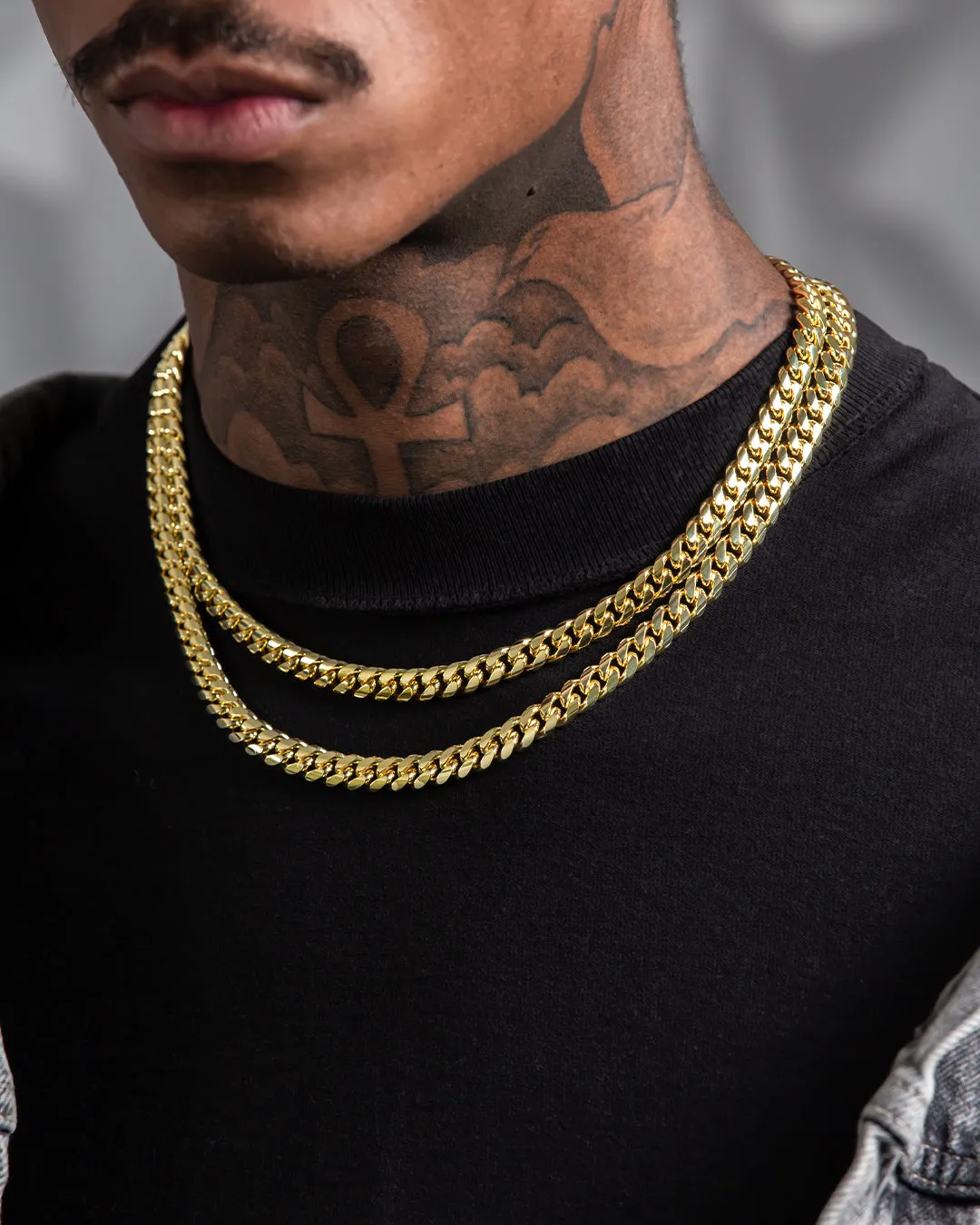 8mm Miami Cuban Link Chain Choker Set