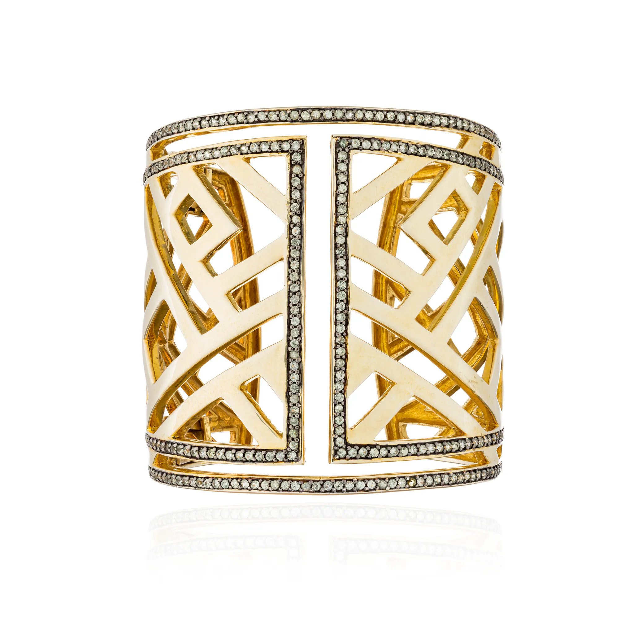 925 Silver Edge Cuff Bracelet with Green Sapphire