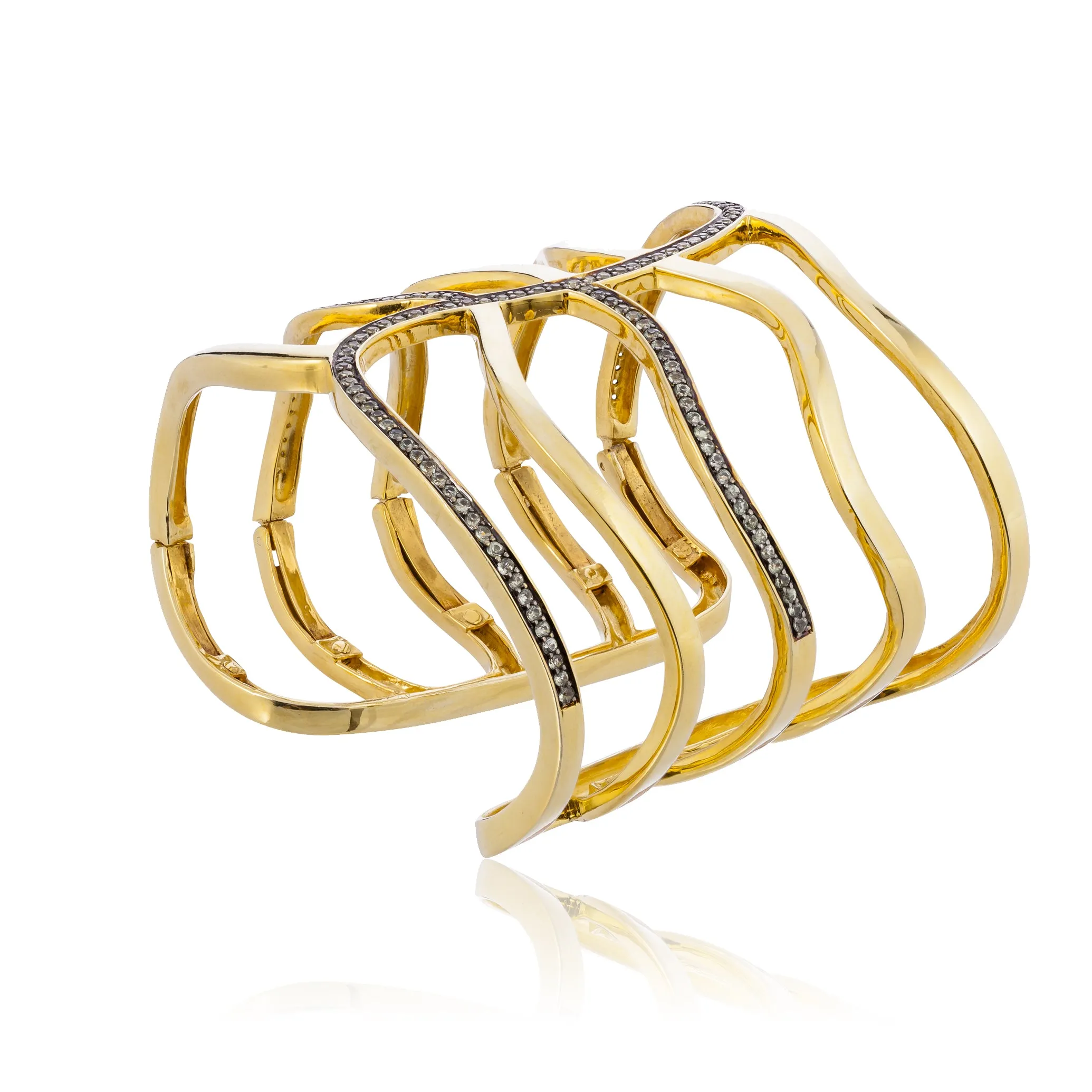 925 Silver Edge Cuff Bracelet with Green Sapphire
