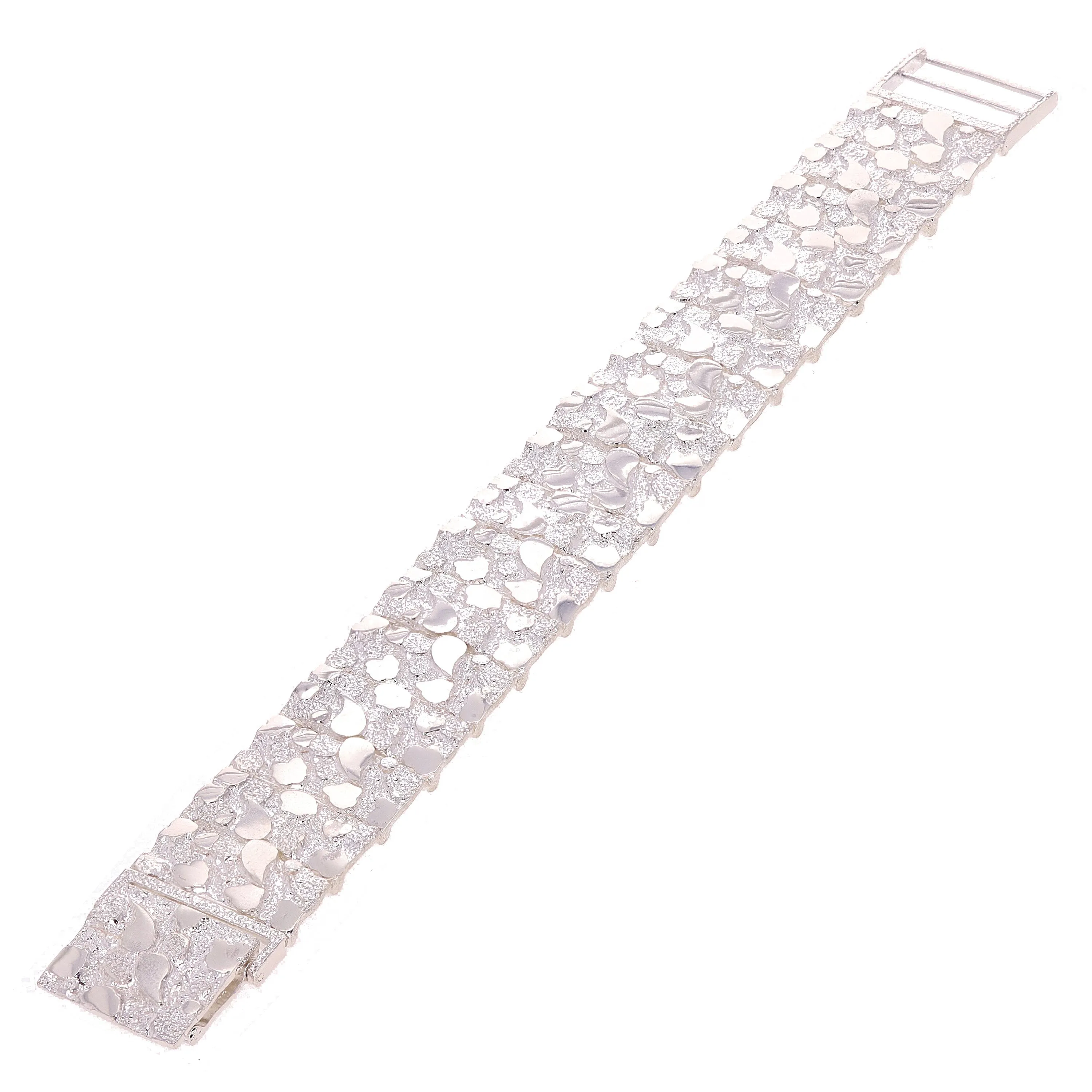 925 Solid Sterling Silver Nugget Bracelet Adjustable 24.5mm 8.5-9" 63.5 grams