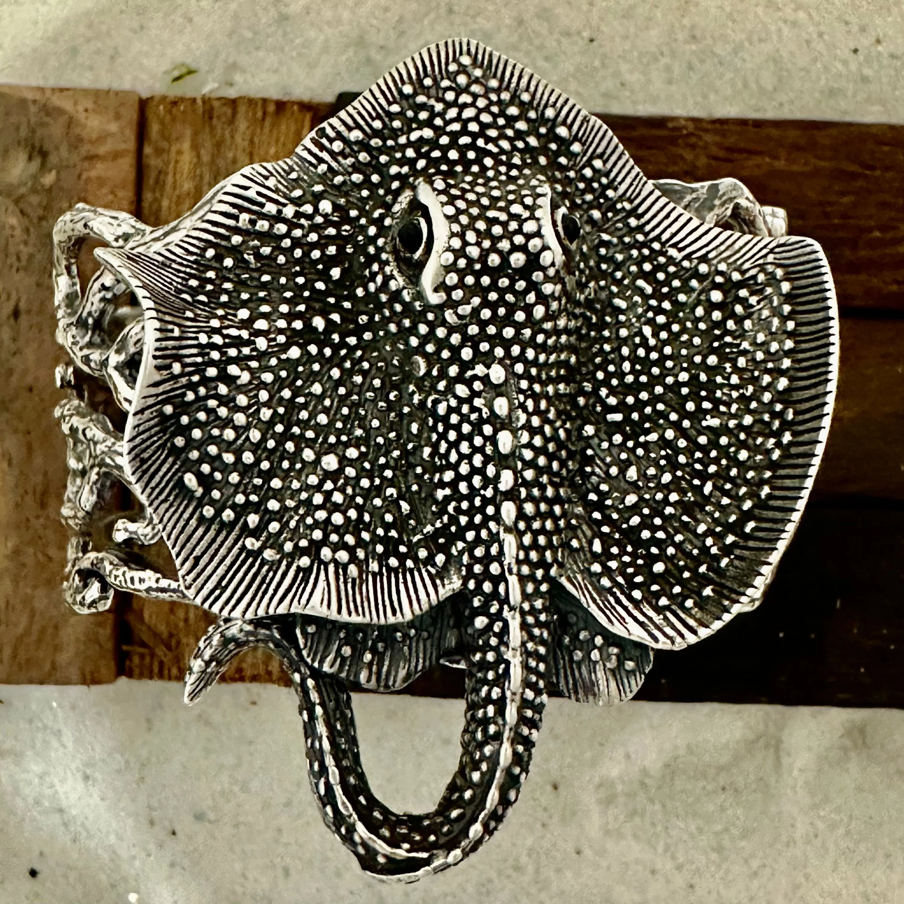 925 Sterling Silver Sting Ray Cuff Bracelet