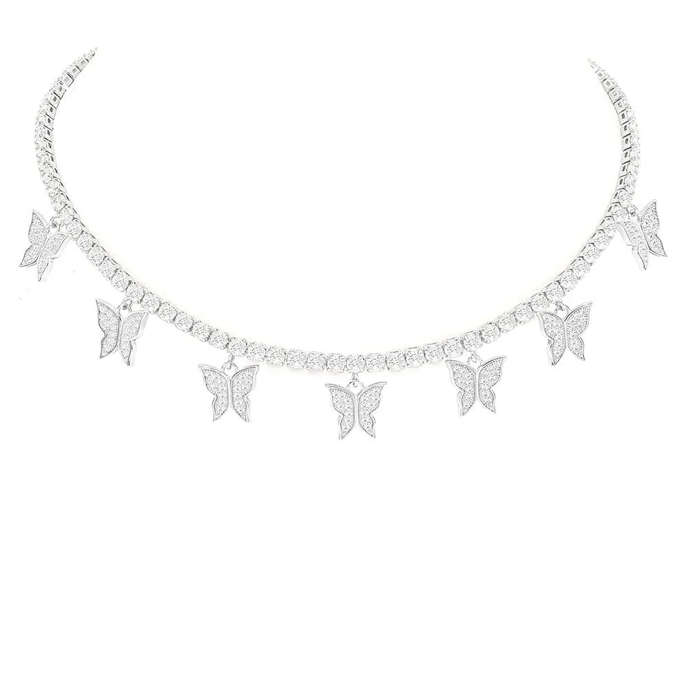 Adjustable CZ Butterfly Drop Necklace