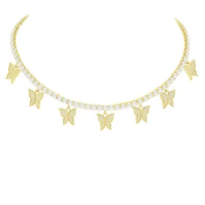Adjustable CZ Butterfly Drop Necklace