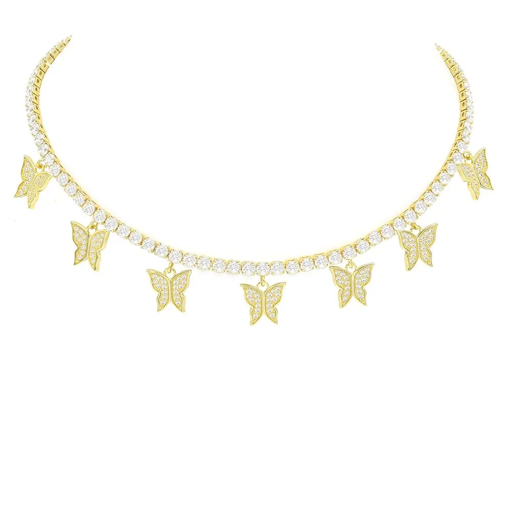 Adjustable CZ Butterfly Drop Necklace