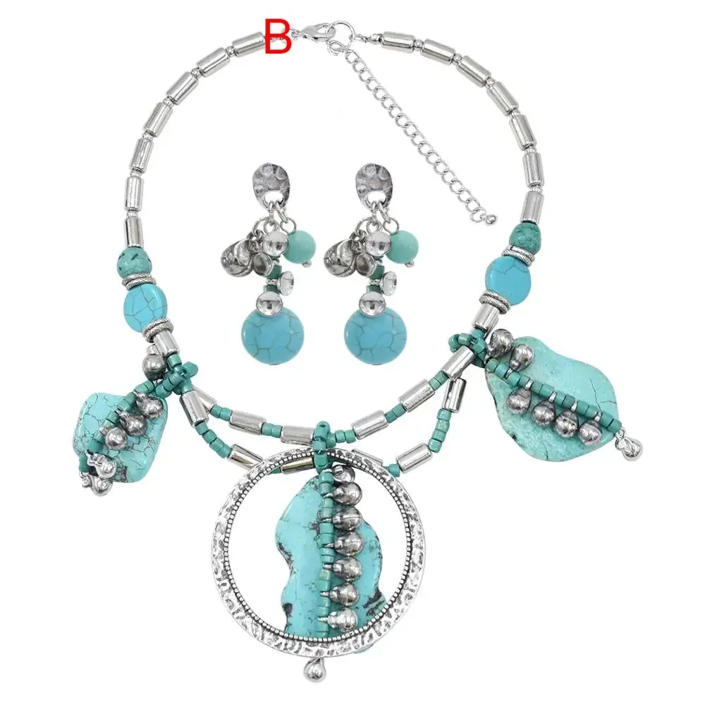 Afghan Silver Color Coin Tassel Bib Statement Necklace & Earring Sets for Women Turkish Gypsy Rhinestone Necklace Party Jewelry