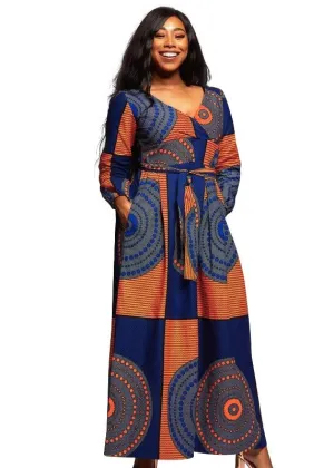 African Kitenge Wax Print Ankara Long Sleeves Long Maxi Dress