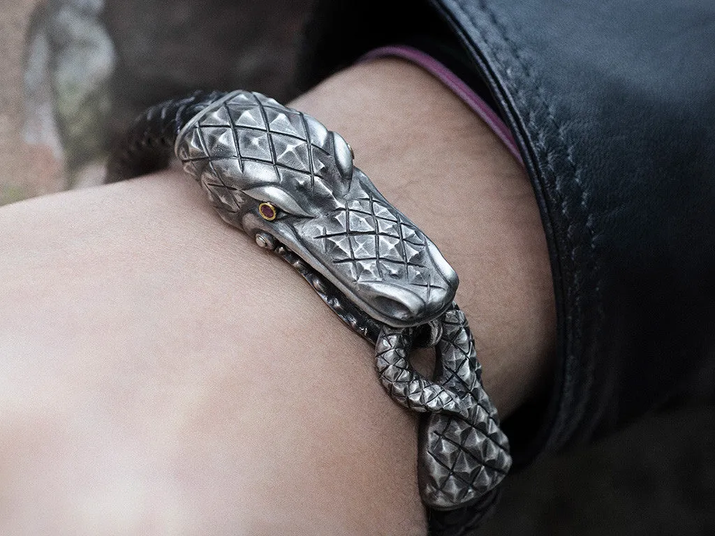 Alligator Clasp Bracelet in Silver, 18KT Gold and Rubies