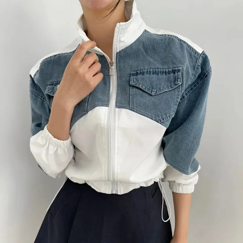 American Vintage Stand Collar Denim Jacket – Y2K Loose Fit for Autumn & Winter