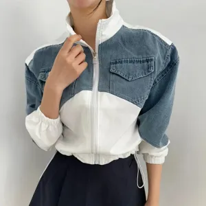 American Vintage Stand Collar Denim Jacket – Y2K Loose Fit for Autumn & Winter