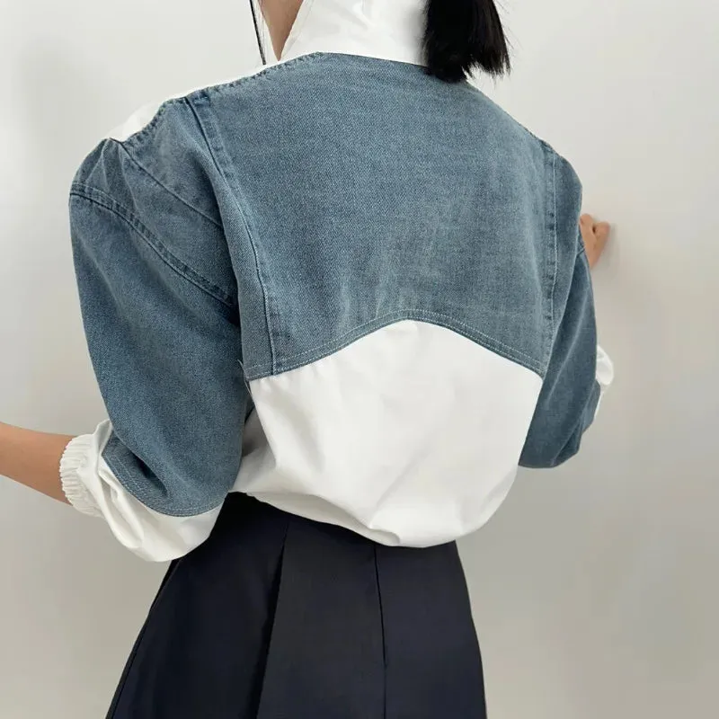 American Vintage Stand Collar Denim Jacket – Y2K Loose Fit for Autumn & Winter