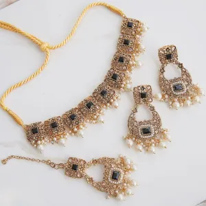 Antique Gold Semi-Gems Guluband Set