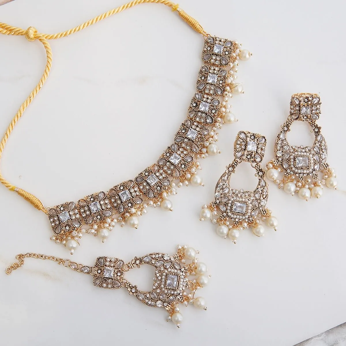 Antique Gold Semi-Gems Guluband Set