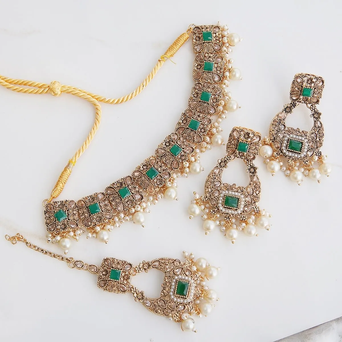 Antique Gold Semi-Gems Guluband Set