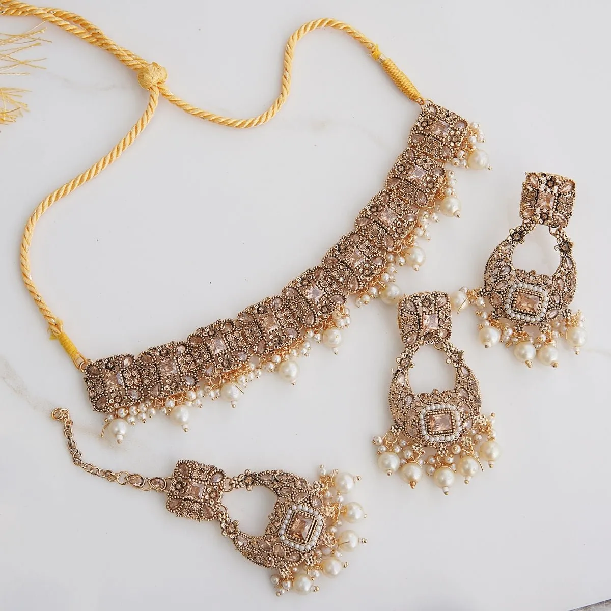 Antique Gold Semi-Gems Guluband Set