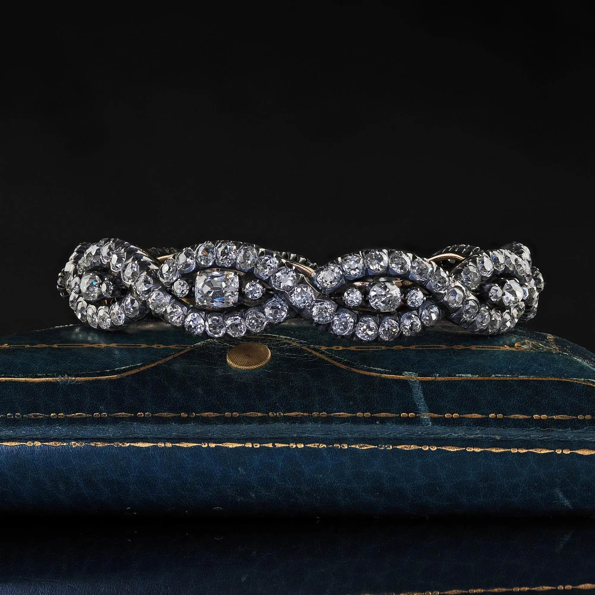 Antique Victorian 18K Yellow Gold Silver Old Mine Diamond Eternity Bangle