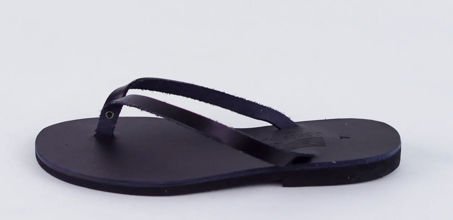 APHRODITE BLACK LEATHER FLIP-FLOPS