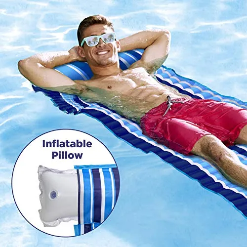 Aqua 3-In-1 Roll-Up Pool Float, Padded Mat For Beach-Land-Water, Roll-Up Mat with Carry Strap, Navy/White Stripe
